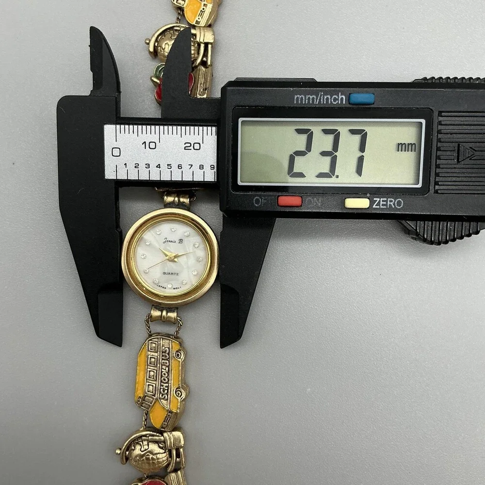 Jennie B Womens Watch 24mm School Gold Tone Teacher Charm New Battery 7.5